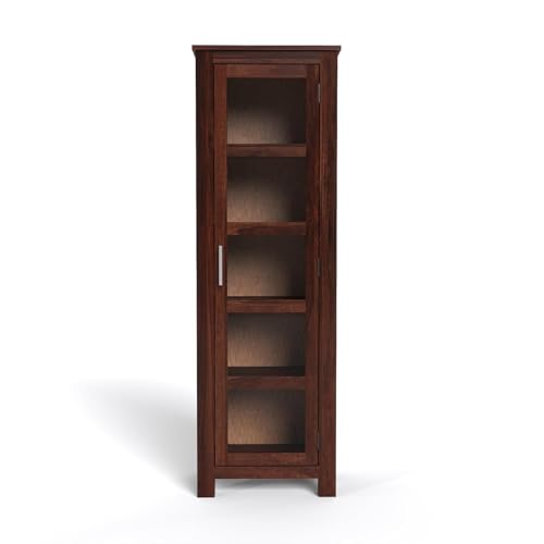 Image of SUNCOM Solid Sheesham Wood Book Shelf - Showcase Glass Door Crockery Storage Unit Or Bookcase, 5-Shelf Wooden Book Rack, Display Cabinet Furniture for Home, Kitchen & Library Areas (Walnut Finish)
