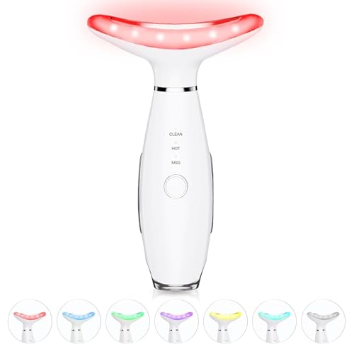 Facial Massager -7 Color Red-Light-Therapy for Face and Neck for Wrinkles, Double Chin, Vibrating Facial Massager with Thermals (White7)