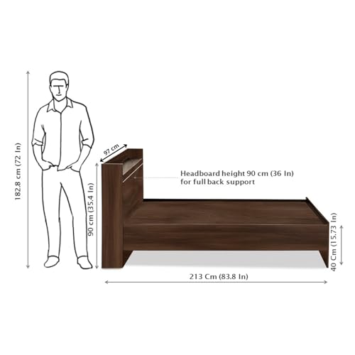Image of DELITE KOM | 1 Year Warranty | Single Bed, Cherry Engineered Wood Bed Without Box Storage & with Headboard Shelf Storage, Wooden Bed (83x37 Inches) | Installation Included | Color - Acacia Dark
