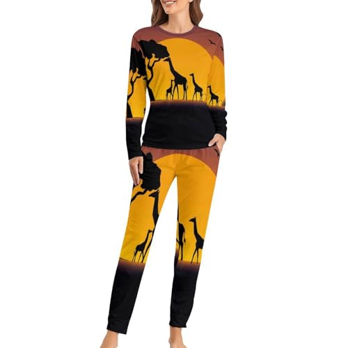 Pyjama femme ensemble de pyjama girafe du soleil couchant tenue de détente pour cocooning à la maison