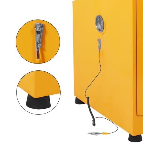 Image of Flammable Cabinet 17 inch x 17 inch x 22 inch, Safety Cabinet - Fireproof, Galvanized Steel, Leakproof, Hazardous Storage Cabinet for Industry, Company and Home, Yellow