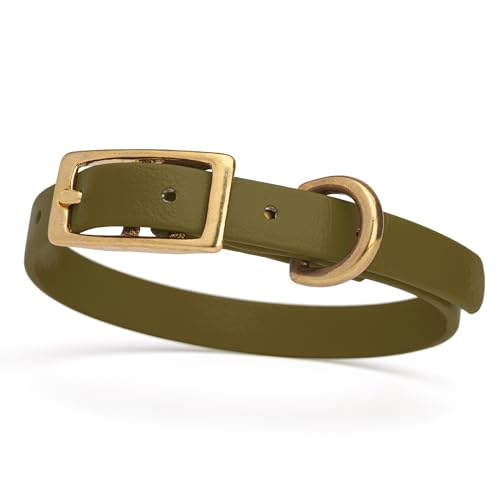 Image of Viper Biothane Heavy Duty Waterproof Dog Collar Strong Coated Nylon Webbing w /Solid Brass Hardware Odor-Proof for Easy Care to Clean High Performance Fits Small Medium or Large Dogs, Olive Drab Green