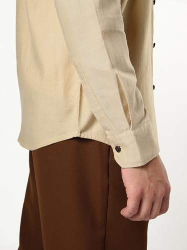 Image of Urbano Fashion Men's Linen Blend Full Sleeve Relaxed Fit Mandarin Collar Casual Solid Shirt
