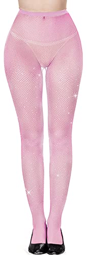 Image of Sparkle Rhinestone Fishnets High Waist Tights Party Stockings for Womens