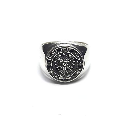 Bague blason allemand argent 925 massif homme chevalière aigle héraldique gravée