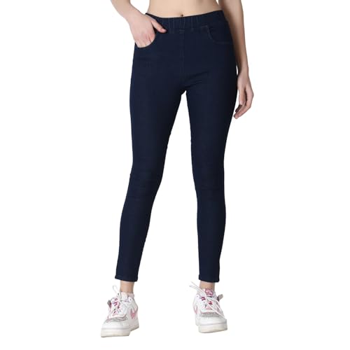 Image of 4Flies Women's Denim Lycra Jeggings - Stretchable Slim Fit Ankle-Length Pants for Casual, Office & Travel Wear - Stylish & Comfortable