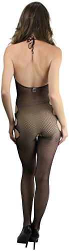 Image of ToBeInStyle Women's Bodystocking Crotchless Peek-A-Boo Fishnet Lace Bodysuit