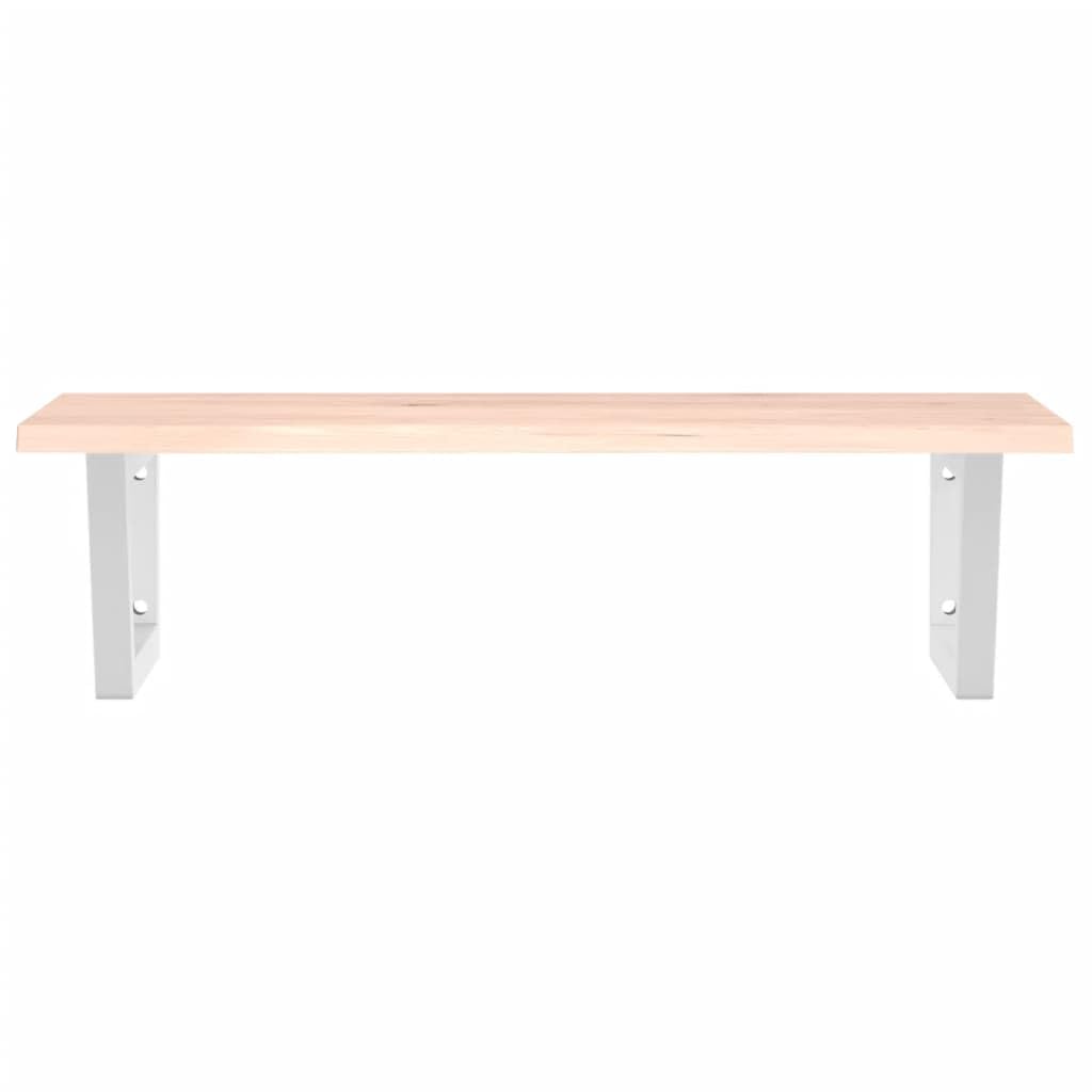 80 x 50 x 2 cm Vanity Countertop, Solid Oak Wood Bathroom Bathroom Sink Shelf with White Steel Trapezoid Brackets, Space Saving Wall-Mounted Design, 100kg Load Capacity for Small Bathrooms