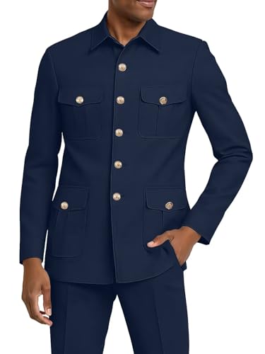 Men's Chinese Suit 2 Piece Chinese Traditional Stand Collar Wedding Suit Front Button Slim Fit Blazer Pant Set