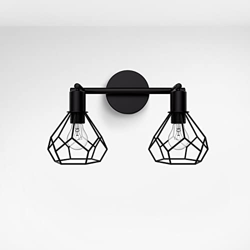 EMKE Wandlampe Vintage Innen Wandleuchte Schwarz - 2 flammige Wandleuchten, Wandstrahler Innen Wandlampen für Küche, Wohnzimmer, Schlafzimmer Wohnzimmerlampe Wand Lampe (ohne Glühbirne)