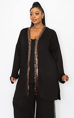 COIN 1804 Womens Plus Size Sequin Contrast Cardigan Curve3