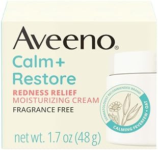 Aveeno Calm + Restore Facial Moisturizer Face Cream for Redness Relief, Non-Comedogenic, Ceramide & Vitamin B5, Hydrating for Dry, Sensitive Skin, Hypoallergenic, Fragrance-Free, 1.7 oz