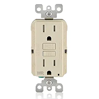 Leviton Weather-Resistant Outlet, 15 Amp, Self Test, Tamper-Resistant with LED Indicator Light, Outdoor Locations, GFCI, Light Almond