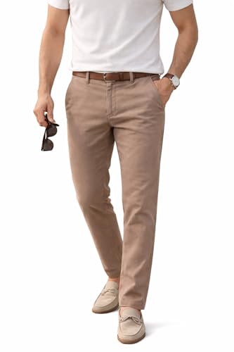 Image of DENRO Men's Slim Fit Cotton Stretch Trousers | Smart Casual & Workwear Pants for Office Use | 98% Cotton 2% Spandex Fabric | Mid-Rise Tailored Fit | Sizes 28-38