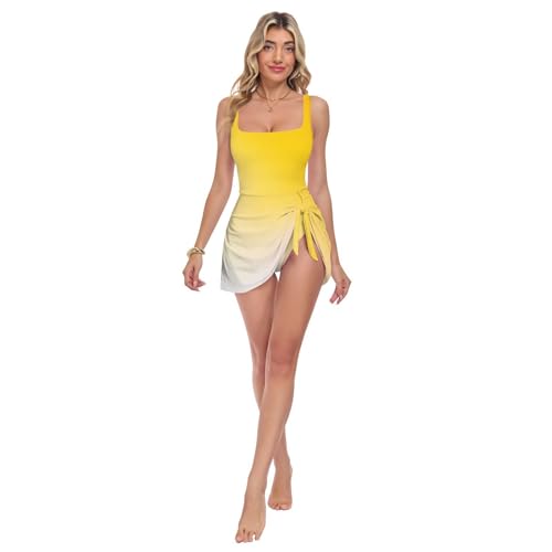 Robe de bain jaune dégradé style art moderne chic et couvrante