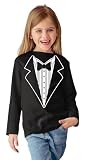 NYC FACTORY Kids Funny Tuxedo Long Sleeve T-Shirt (Black, Bowtie & Buttons, Youth Large)