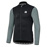 [サンティック] サイクルジャージ 長袖 秋 冬 裏起毛 防風 防寒 サイクルジャケット サイクリングウェア メンズ 14～22度対応（ブラック M）