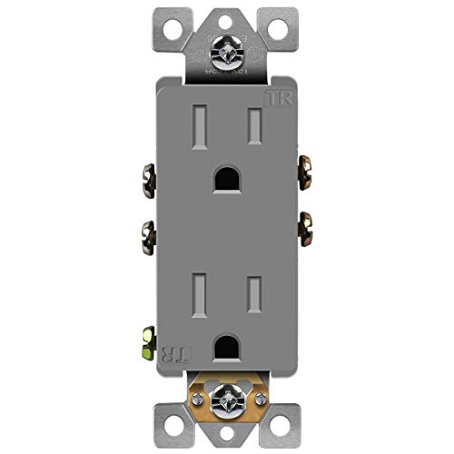 Image of ENERLITES, Gray Decorator Receptacle Outlet, Tamper-Resistant, Residential Grade, 3-Wire, Self-Grounding, 2-Pole, 15A 125V, UL Listed, 61501-TR-GY