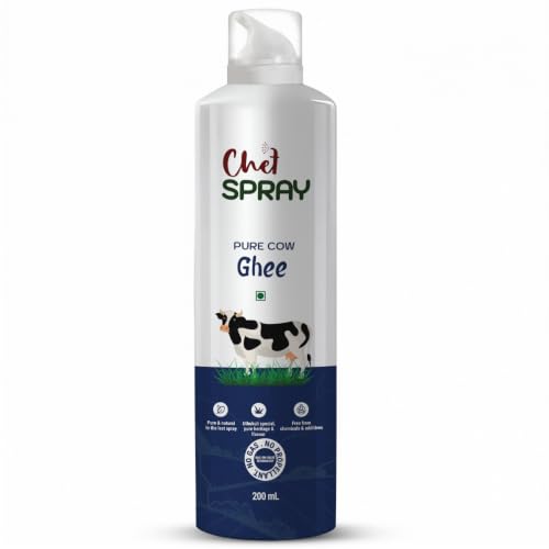 Image of ChefSPRAY Pure Cow Ghee Cooking Spray - Uthukuli Bilona Ghee, 200ml - Propellant-Free Non-Stick Oil Spray Dispenser for Healthy Cooking & Air Fryer - Mess-Free Oil Control & Fitness