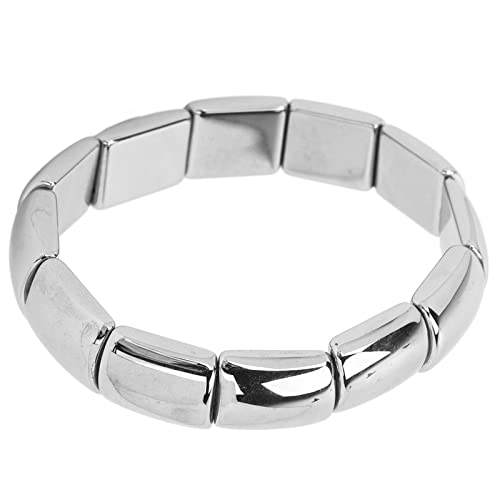 Terahertz Bracelet, Silver Rectangle Beads Stretch Bangle Stress Relief Natural Healing Stone For Woman Men Beauty Gifts #TOP1