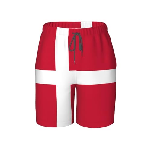 Danish Flag Youth Beach Pants, Soft and Breathable, with Drawstring Waist, Suitable for Sports and Leisure.