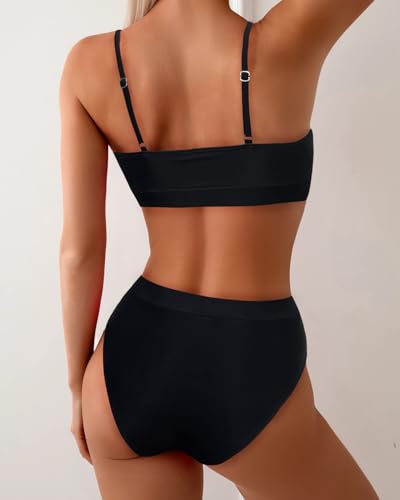 Bikini Sets for Women High Waisted Floral Print Two Piece Bathing Suit Adjustable Spaghetti Straps Swimsuit2