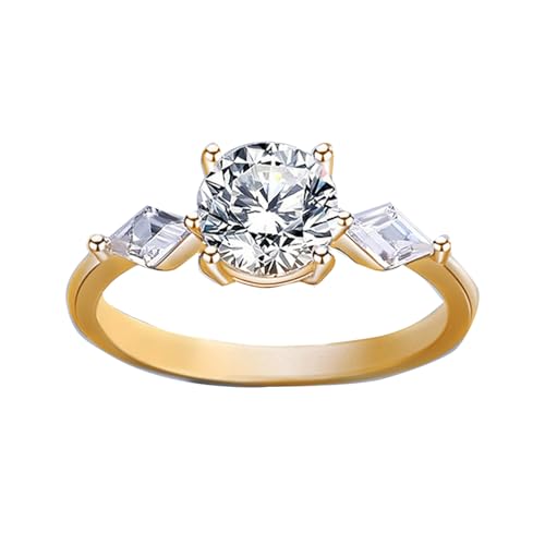 18K Gold Over S925 Sterling Silver Engagement Rings for Women |1 Carat Diamond Ring Round VVS2 D-color | Four-Claw Design | Ideal Gift for Bridal