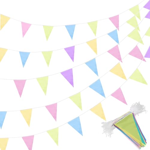 Image of Tatuo 200 Feet Solid Pennant Banners Flags String Triangle Hanging DIY Bunting Flags Party Decorations for Grand Opening Party Banners for Kids Birthday, Shops (Pastel Color)