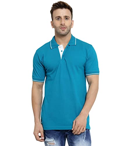 Image of Scott International Men's Organic Cotton Regular Fit Polo T-Shirt (Turquoise Green with White, Medium)
