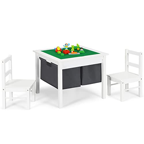 LIFEZEAL Kindertisch mit 2 Stühlen, 2 in 1 Tischset Kinder, Spieltisch mit Zweizweck-Tischplatten, Bausteintisch mit 2 großen Vliesstoffschubladen, Aktivitätstisch Set für Jungen & Mädchen Cover