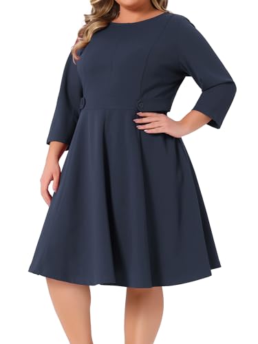 Agnes Orinda Women's Plus Size Office Dress 3/4 Sleeve 50s 60s Vintage Cocktail Dress Wear to Work Dresses2