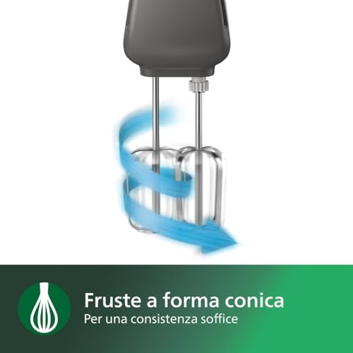 Philips Serie 5000 Mixer – Motore Potente da 450W, Fruste Coniche per Impasti Soffici, 5 Velocità + Turbo, Espulsione Facile, Clip per Cavo, Design Ergonomico e Facile da Pulire (HR3741/00) - Immagine 2