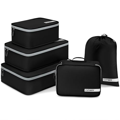 Cipway Lot de 5 cubes de rangement ultralégers en nylon pour les accessoires de voyage Noir