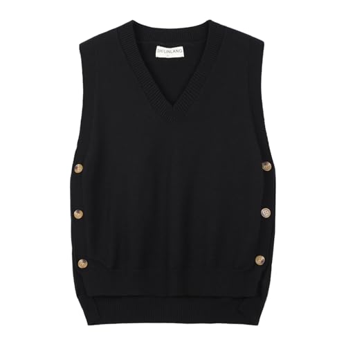 Freiesoldaten - Freiesoldaten Pull en tricot sans manches avec col en V pour femme - Veste en maille - Décontracté, Noir , 3XL