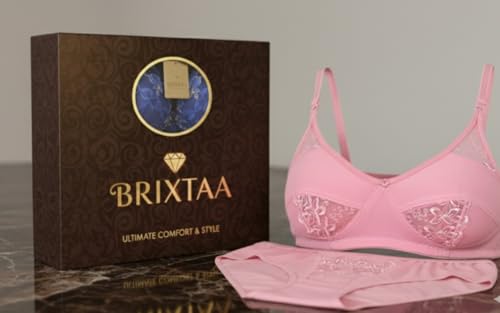 Image of Combo Pack of 2, Premium Women's Cotton Rich Non-Padded Wire-Free Lingerie Sets | Full Coverage Bra & Low Rise Panty with Lace Work | Bra Panty Sets