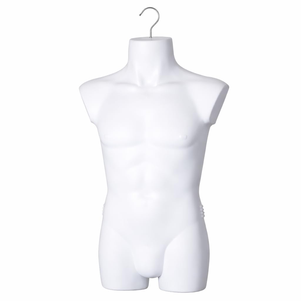 2er Set Torso männlich - Herrentorso lebensecht aus Kunststoff - Oberkörper Halbplastik in Farbe Weiß - Mannequin Büste - Halbschale Herrenbody - Schaufensterpuppe mit Haken - 2 Stück Dekotorso