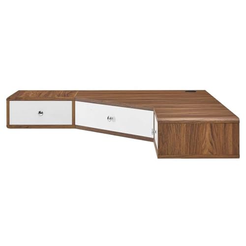 Modway Transmit 47" Wall Mount Corner Wood Office Desk in Walnut/White - Thumbnail 4