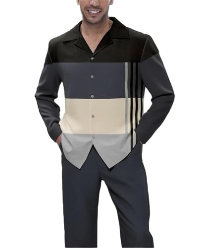 ZIBRAL Men's Fashion 2 Piece Dress Shirts Suits Long Sleeve Big Men Leisure Sets Formal Pants Sets ZM140-12-M