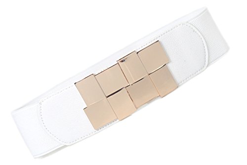 Womens Elasticity Stretch Gold-Plated Buckle Dress Waist Belt,Width 2.3inch(6cm) (White)4