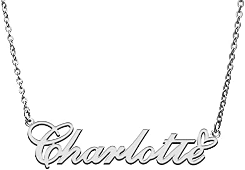 RONKAH Charlotte Custom Personalized Name Necklace Pendant Necklace with Heart Customized Necklace Best Gift for Women Christmas Valentine's Day Mother's Day Birthday AG