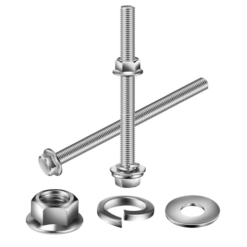 M8 x 50mm Flanged Hex Head Bolts, Nuts, Flat &amp; Lock Washers, 10Pcs 18-8 (304) Stainless Steel, Fully Threaded, by SG TZH