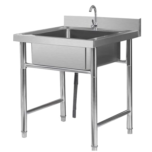 Fregadero independiente de acero inoxidable, resistente, no se tambalea, no se oxida, para lavandería, cocina, garaje, patio, fregaderos industriales de metal