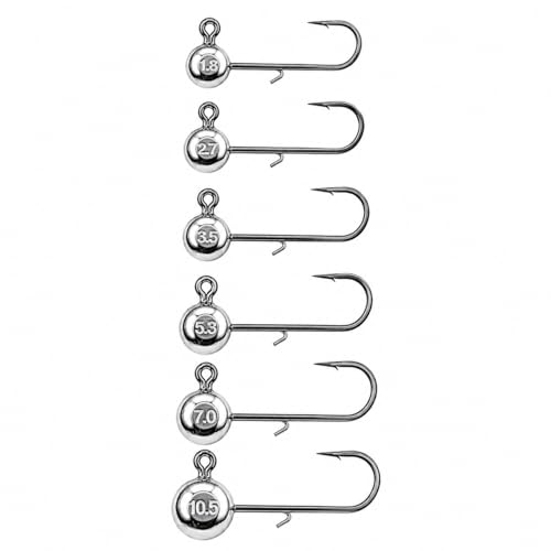 MUUNN Tungsten Ball Jig Heads - 6 Pack Tungsten Jig Heads for Bass & Crappie, Finesse Crappie Jig Heads for Forward Facing Sonar Fishing, Natural 1/8 oz #2 Hook