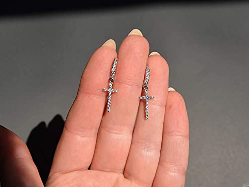 Dangle Cross Huggie Hoop Earrings In Sterling Silver With Cz Diamonds – Handmade In The Usa. #TOP5