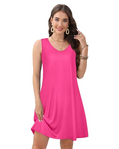 Image of CHICGAL Womens Summer Dresses Casual Sleeveless Loose T Shirt V Neck Sundress Swing Beach Cover Up with Pockets 2026
