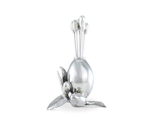Vagabond House Olive Cheese Martini Olive Cocktail Stainless Steel Pick Set Skewer Fruit Toothpicks(Set Of 6) - Silver Color 4 Inch Tall #TOP2