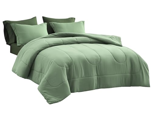 Maple&Stone Full Size Comforter Set 7 Pieces Bed in a Bag - Down Alternative Bed Set with Sheets, Pillowcases & Shams, Soft Reversible Duvet Insert,Sage Green