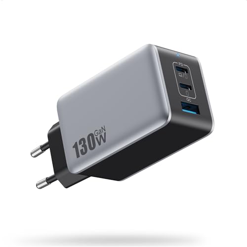 130W USB C Ladegerät 3-Port GaN IV USB C Netzteil Laptop Ladegerät 65W PD/PPS/QC Schnellladegerät Mehrfach Kompakt Ladestecker USB C Charger für MacBook Air Pro i-Pad iPhone 17/16/15 Galaxy usw.