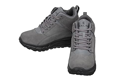 CALTO Men's Invisible Height Increasing Elevator Shoes - Grey Lace-up High-Top Hiking Style Sneaker Boots - 4 Inches Taller - S22800 - Size 6 D(M) US4
