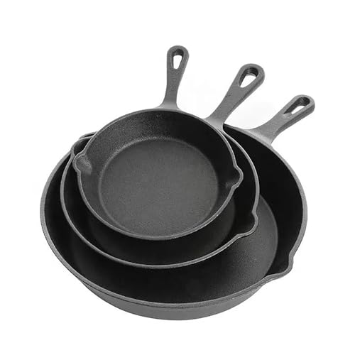 3 Teiliges Gusseiserne Bratpfann Grillpfanne: 16/20/25cm Universal Pfanne Induktionspfanne 360° Wärmeleitung für Alle Herdarten Spülmaschinenfest